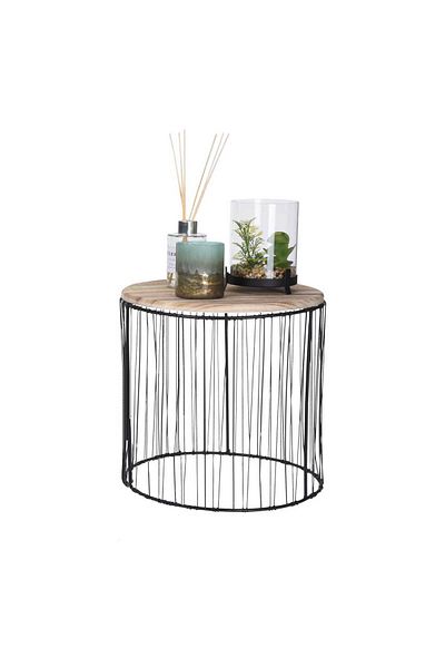 Homelux Decorat Masa, 29x28 Cm, Blat Lemn, Rama Metalica, Negru/natural