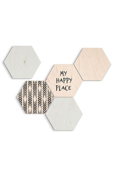 Homelux Set decoratiuni de perete, be happy, 5 buc*25x30 cm