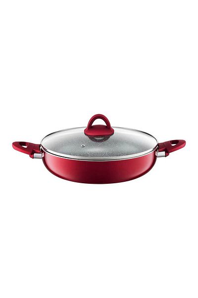 Homelux Tigaie adâncă din aluminiu, cu capac, capac Qualum Basic Jasper, roșu, 28 cm