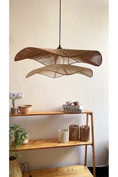 luminart LUMİNART bohem tarz avize makrome avize rattan avizeler 50cm ÇAPINDADIR