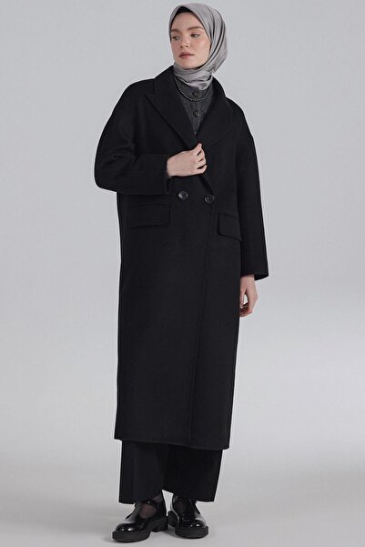Tuğba Kruvaze Düşük Kol Kaban - Siyah