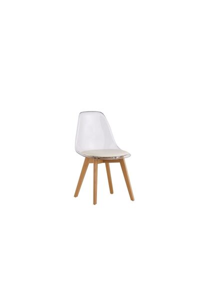 Homelux Scaun Cloud Transparent, Scaun Piele Ecologica Alba, Picioare Din Lemn