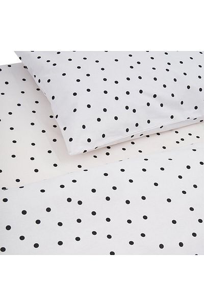 Homelux Lenjerie de pat Dots 2 persoane, 100% bumbac, 132 Ts, sistem de inchidere cu nasturi, alb/negru