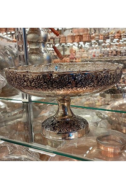 Bakır Center Bakır Meyvelik Bakır Kurabiyelik Bakır Sunum Tabağı 18 Cm Tamamen El Yapımı Kabartma Işçilikli