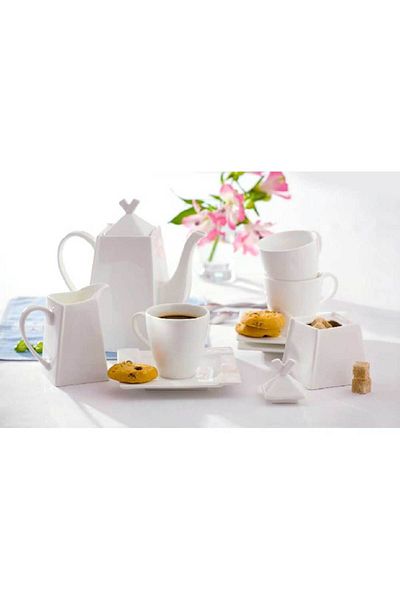 Homelux Set de servire cafea 17 piese, portelan, alb, Kubiko