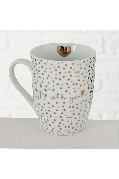 Homelux Cană de cafea/ceai Happy With You, Porțelan, 330 Ml, Alb/auriu