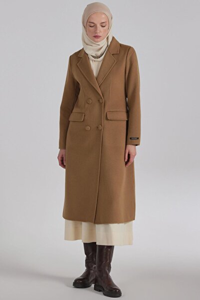 Tuğba Kruvaze Düğmeli Kaban - Camel