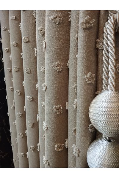 CEMRE Dark Beige Pompom Dream Silk Linen 1/3 Dense Pleat Fabric Single Wing