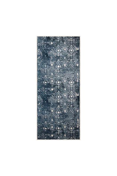 Homelux Berenice Anti-slip Carpet, Rectangular, 80x200 Cm, Oriental, Navy Blue, White, 60% Cotton