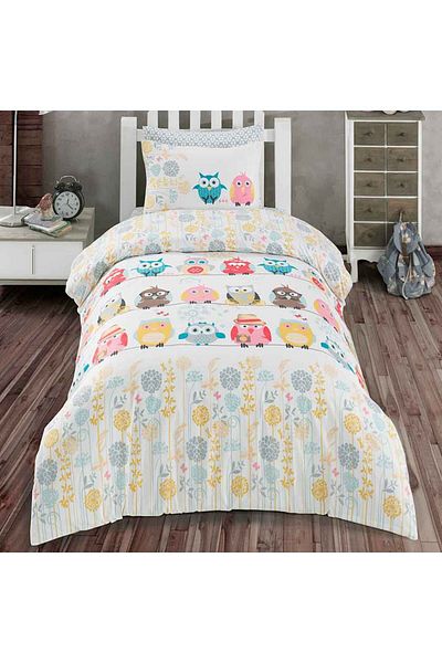 Homelux Bedding 1 Person, 100% Ranforce Cotton, Density 144tc, 115 G/mp, Owls, Multicolor