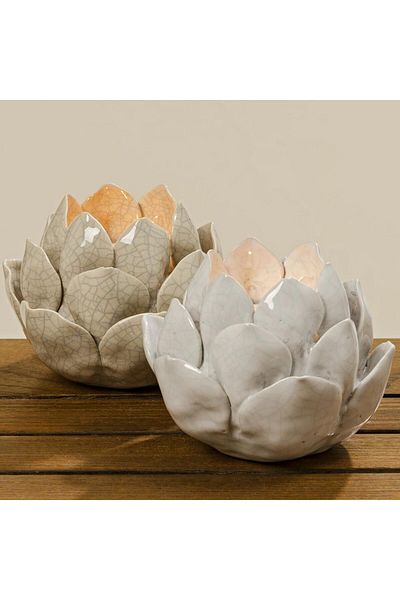 Homelux Suport Lumanare Floare Lotus 13x13x10 Cm, Ceramica, Bej