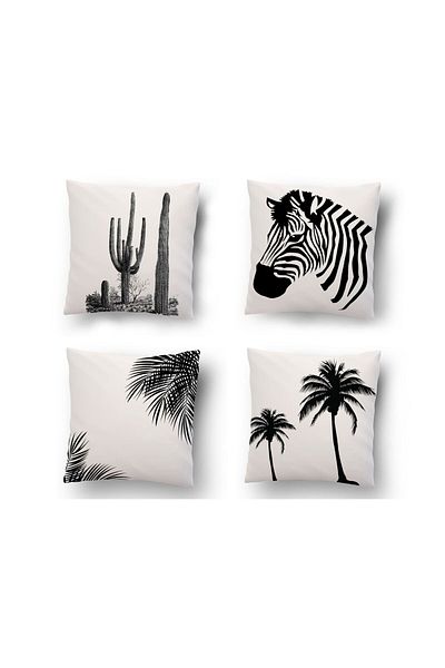 BTL Zebra Decorative Double Sided Printed 4-Piece Throw Pillow Cover