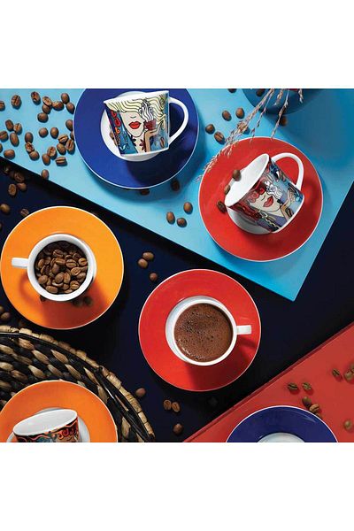 Homelux Set Cafea 12 Bucuri, Porțelan, Farfurie Cești 60 ml, Multicolor, Elegant