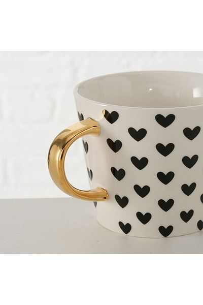 Homelux Cana de cafea/ceai Hearts, porțelan, 310 ml, alb/negru/auriu, model 1