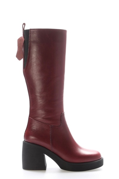 TREND Hakiki Deri Kürklü Bordo Kadın Klasik Çizme 408YZA660-03520