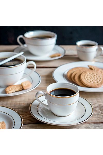 Homelux Set cafea/ceai 12 bucati, portelan, sos pentru pahare 220 ml, alb/auriu, Aura