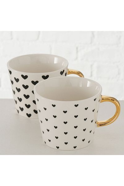 Homelux Cana de cafea/ceai Hearts, porțelan, 310 ml, alb/negru/auriu, model 2