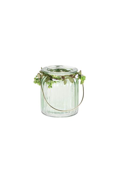 Homelux Suport pentru lumanari, 8x8x9 cm, gelass, verde/auriu