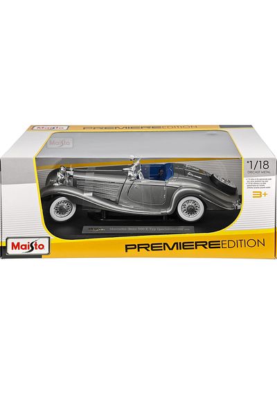 Maisto 1/18 1936 Mercedes-Benz Special Roadster Premiere Edition Die-Cast Model Car Gray