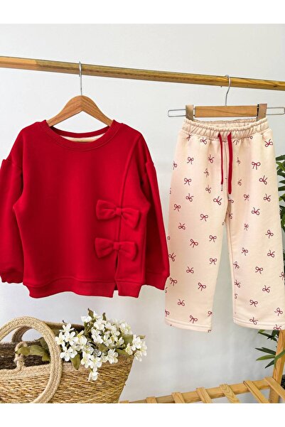 HNKİDS Kurdele Detay Pamuk Oversize Kız Çocuk Alt Üst Takım