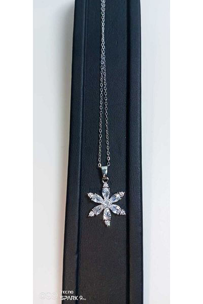 NİSA HOME Lotus Necklace with Lotus White Stone - Silver Flower Necklace, Anti-Tarnish Steel Gift
