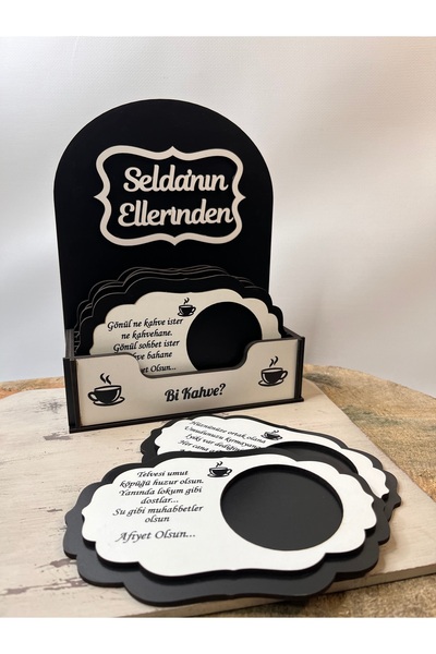 Mr Home Siyah Dekoratif Kahve Sunumluğu-Bi kahve?-Ahşap Kahve Altlığı-Mutfak ...