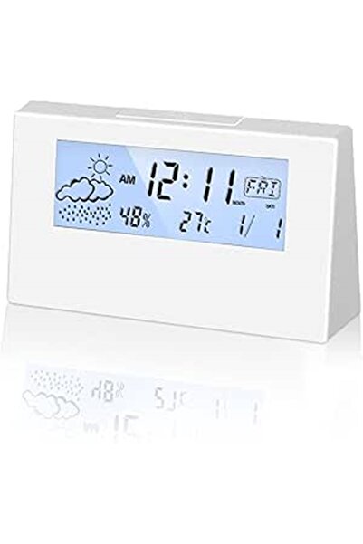 KeşifHOME Çok fonksiyonlu dijital akıllı saat nem termometre hava durumu alar...