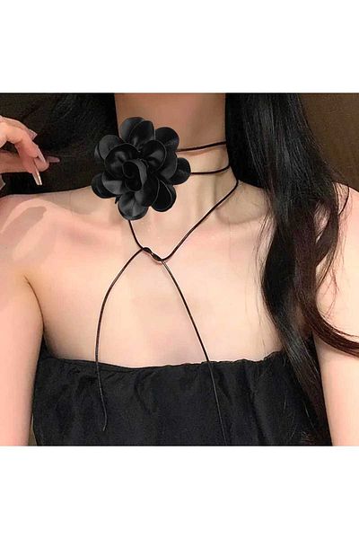 Bacoss Choker Necklace Satin Rose Oval Design (Bc-1148)