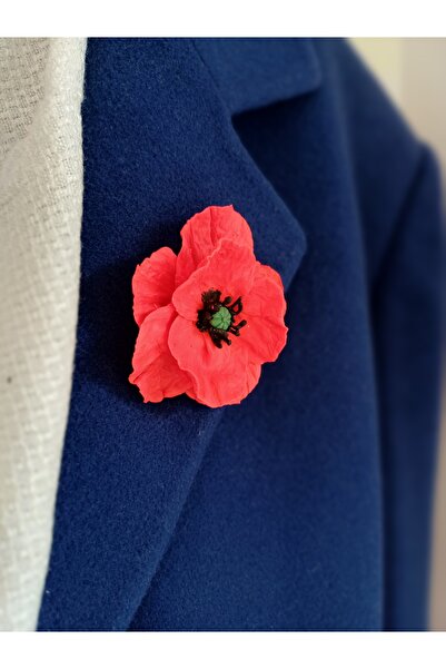 CREATİVESHOP Gelincik Yaka İğnesi, Ceket ve Palto için Şık Yaka Çiçeği,  Kırm...
