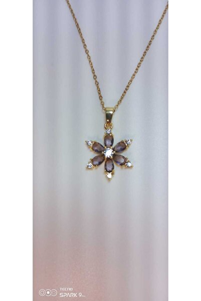 NİSA HOME قلادة لوتس من حجر اللوتس الأبيض - قلادة فضية على شكل زهرة من الفولا...