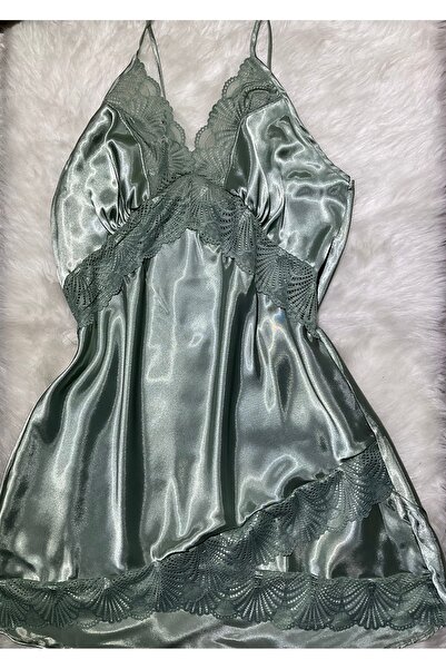 Le Tonnerre Kadın Büyük Beden Yeşil Saten Gecelik