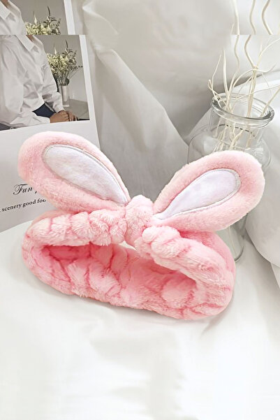 C&E Design Peluş Pembe Tavşan Makyaj Ve Banyo Bandı Seti