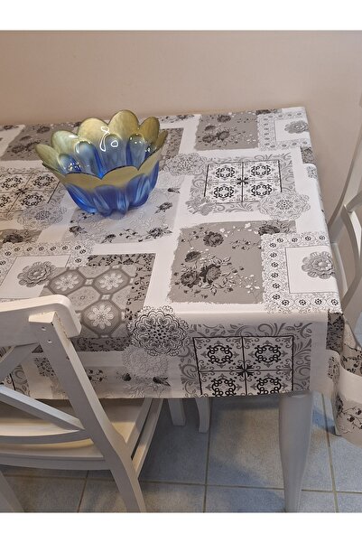 Başak Ev Tekstili Fiber Pvc Oilcloth - Patterned Erasable Tablecloth (Grey)