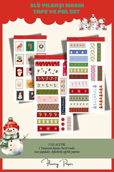 Flowery Paper 3'LÜ Yeni yıl Washitape ve Pul Sticker Sayfası - Defter,ajanda ...