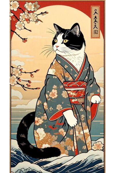 512 STORE Uzak Doğu Kedi Tasarım Duvar Dekor Poster 30x42 Çerçevesiz