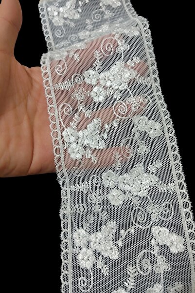 DUAYEN tül üzeri işleme hengame ara desen 1 metre krem renk