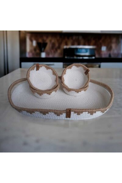 home decors by özlem 46X30 cm Living Room Kitchen Snack Bowl and Presentation Tray - Wicker Tray, Gift Organizer