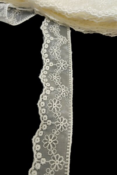 DUAYEN organze üzeri işleme güpür dantel 1 metre krem renk