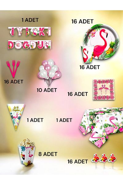 VibeHome Flamingo Themed Ultra Luxury Set for 16 - Birthday Party and Fun Events
