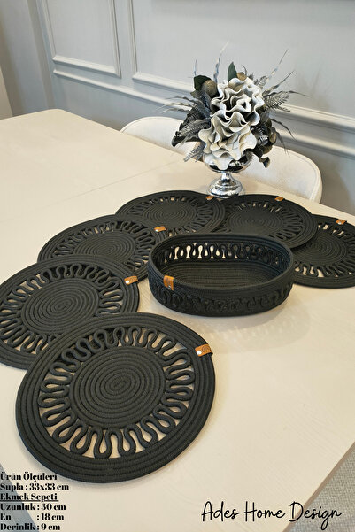 ADES HOME DESİGN Jüt,Amerikan Servis Takımı, 6-Supla, 1-Ekmek Sepeti, Tabak A...