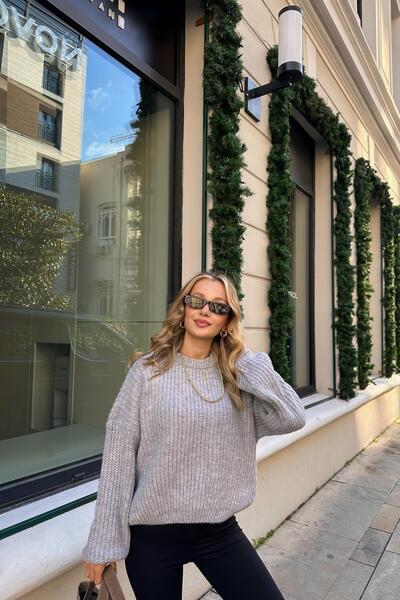 mylove Gray Balloon Sleeve Sweater