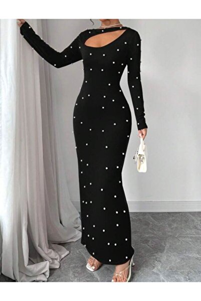 Modayakamoz Women's Maxi Length Pearl Detail Special Design Christmas Dress