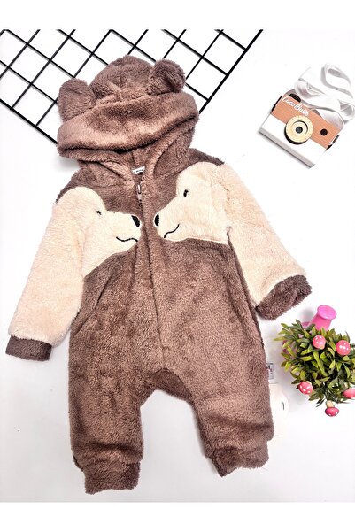 cacobutik bebek köpek baskılı kapüşonlu kaliteli welsoft tulum
