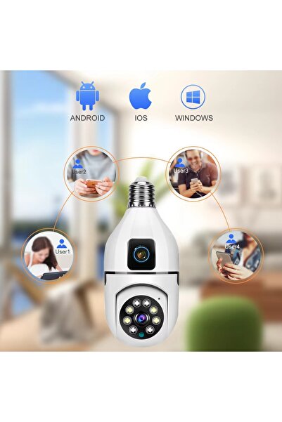 DigiMonster Çift Kameralı E27 Duy Ampul Kamera Sesli Mikrofonlu Gecegörüşlü Wifi IP Kamera
