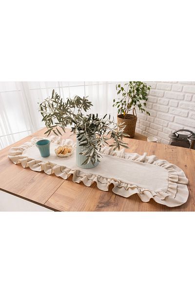 abidehanım Runner vintage din in natural Rufle - 2 Volane, 40x110 cm, Boemia