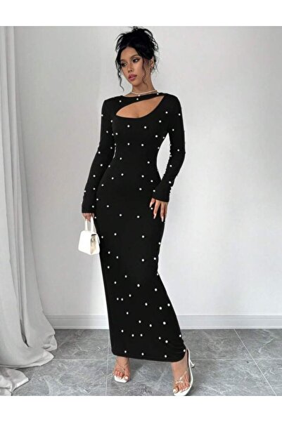 Modayakamoz Women's Maxi Length Pearl Detail Special Design Christmas Dress