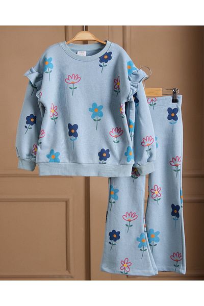 MİO Costum cu flori pentru fetiță, albastru