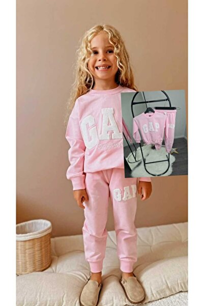 Prime Butik طقم بدلة رياضية مكون من قطعتين باللون الوردي للفتيات