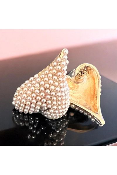 Rachel Vip Large Pearl Detailed Special Series Heart Pattern Earrings