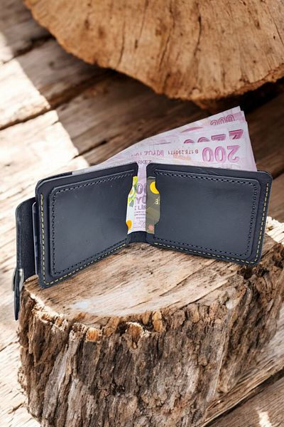 Leather Black Genuine Leather Cy Scorp Unisex Wallet - Name Writing and Handmade Included